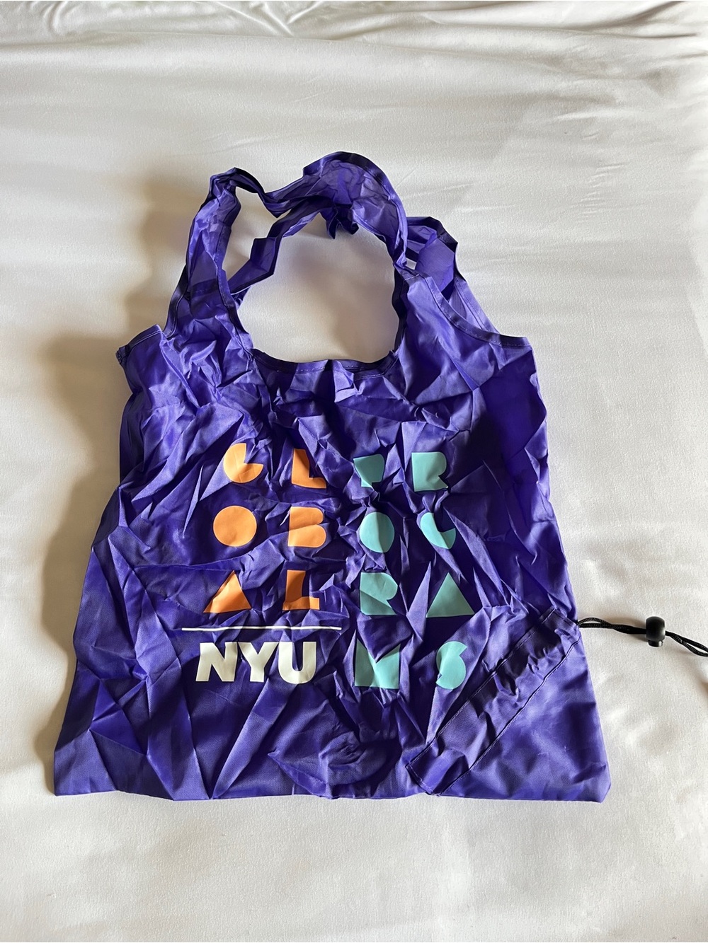 NYU Purple Nylon Packable Reusable Shopping Tote Bag Drawstring Pouch Blue 12x12